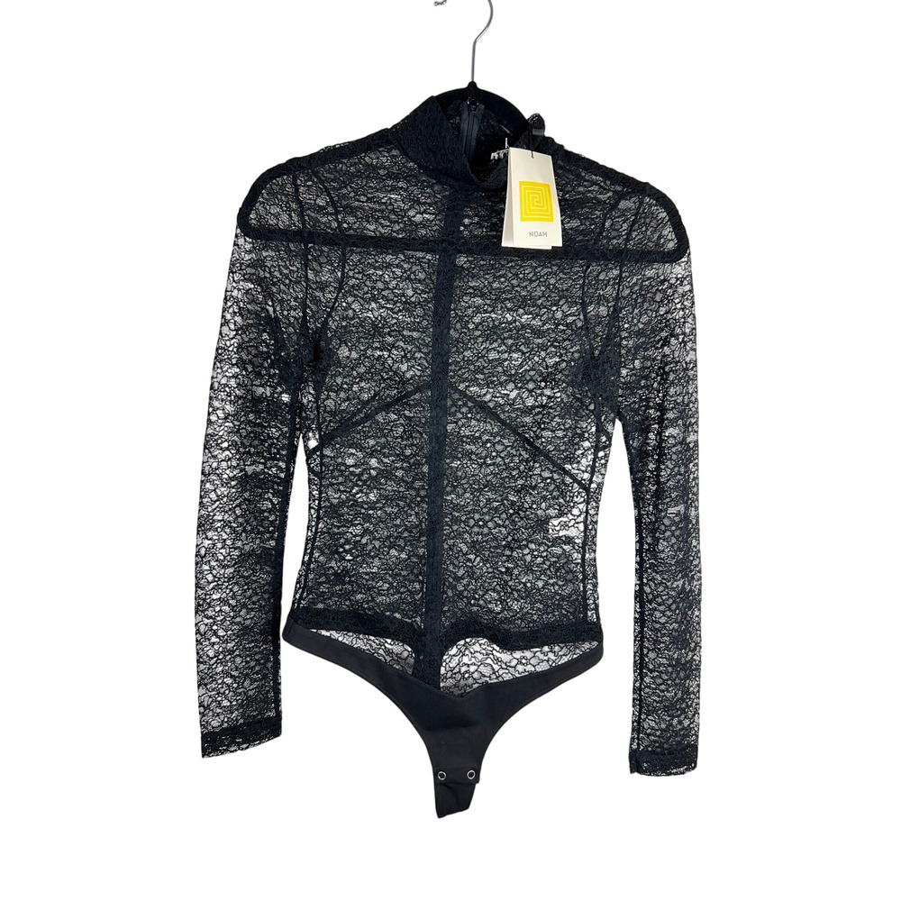 NOAM Emmeline Black Lace Mock Neck Long Sleeve Bodysuit